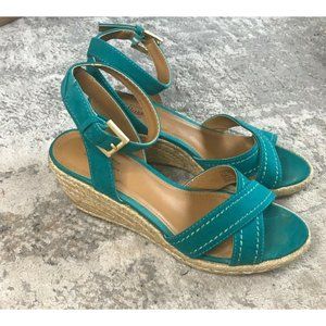 G.H. Bass & Co. Women’s 7.5 Teal Espadrilles Wedge Sandals Open Toe Shoes